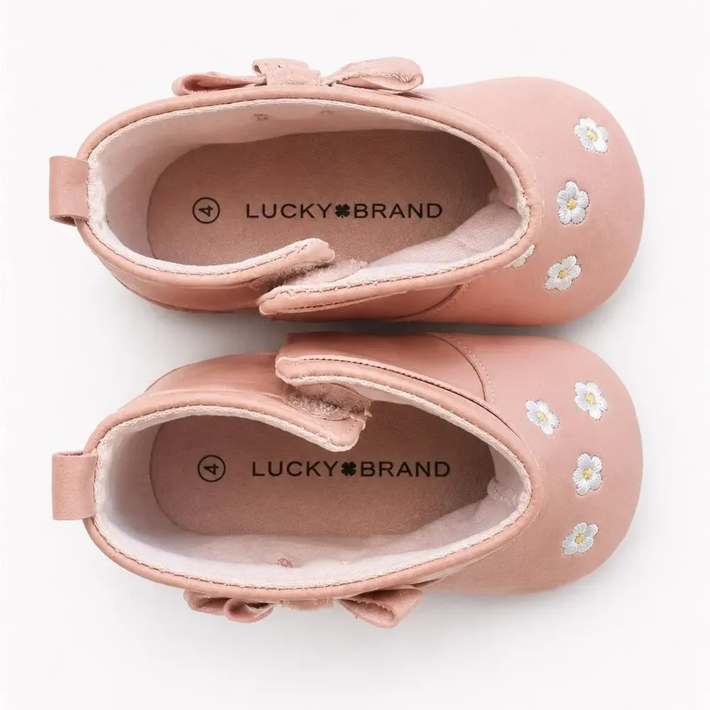 Lucky Brand Baby Girls Pink Daisy Crib Shoes Size 4 (9-12 Months)